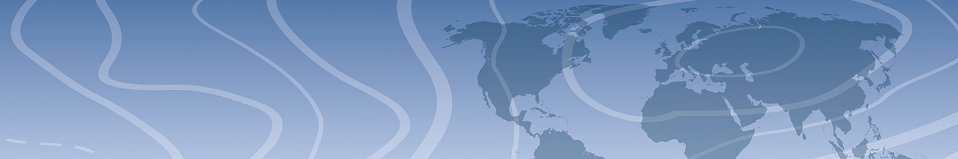 Das Bild zeigt eine Weltkarte, überlagert mit Konturlinien, die an Wetter- oder topografische Muster erinnern. Der Hintergrund besteht aus einem Farbverlauf in Blautönen, während die Konturlinien in Weiß dargestellt sind. 