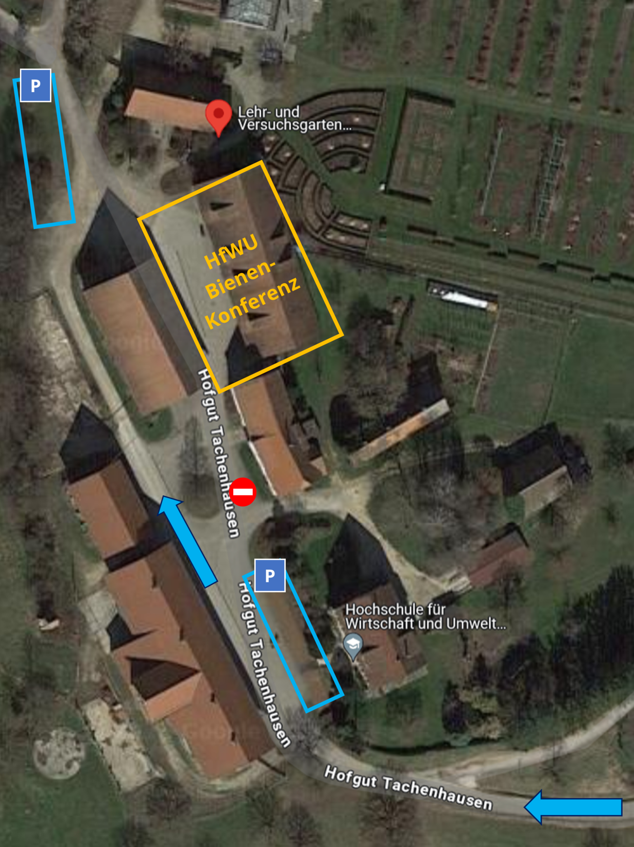 Tachenhausen aus der Vogelperspektive mit eingezeichneten Parkflächen