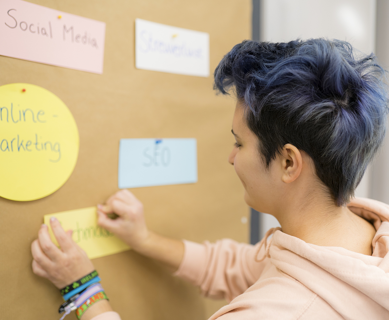 Studierende fügt Begriff zu Marketing-Mindmap hinzu.