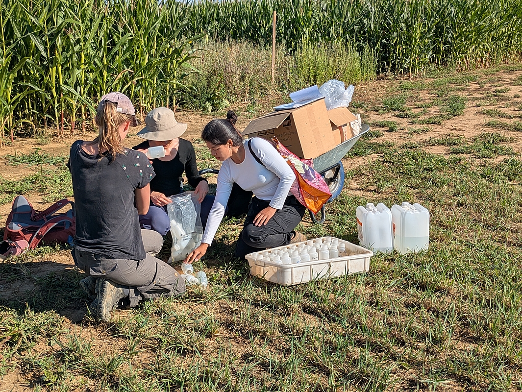 Camila und Unterstützerinnen bereiten die Probensammlung vor