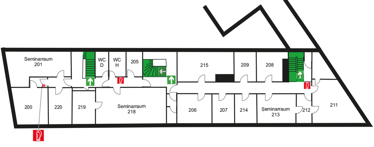 Gebäudeplan zweites Obergeschoss CI1 des Campus Innenstadt